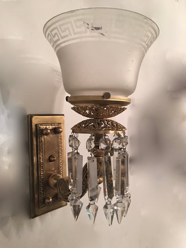 Gas Sconce with Crystal and Greek Key Shade